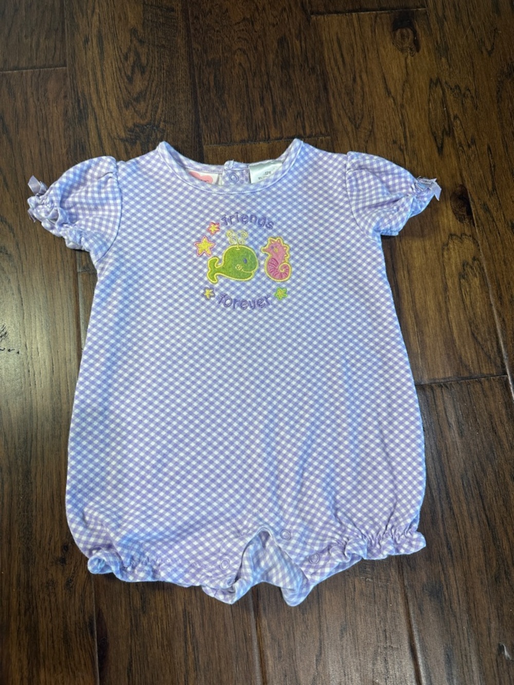 Lavender Gingham Baby One-Piece with Sea Embroidery